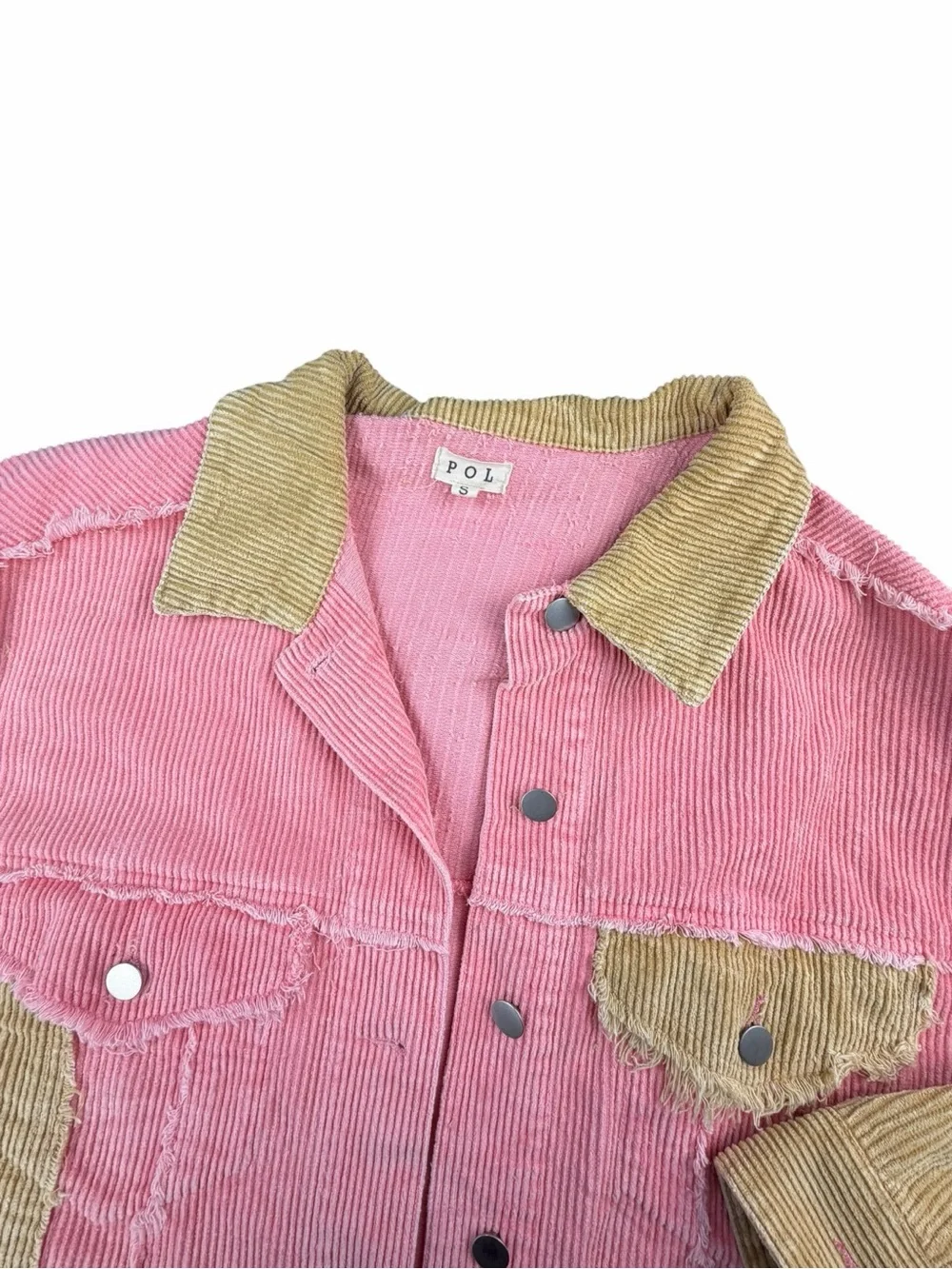 POL Women’s Corduroy Color Block Cropped Jacket In Tan/Peach Size Small - Picture 4 of 8